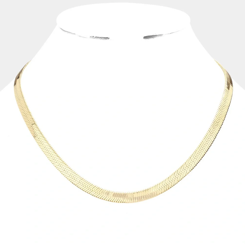 14K Gold Plated Herringbone Chain Metal Necklace